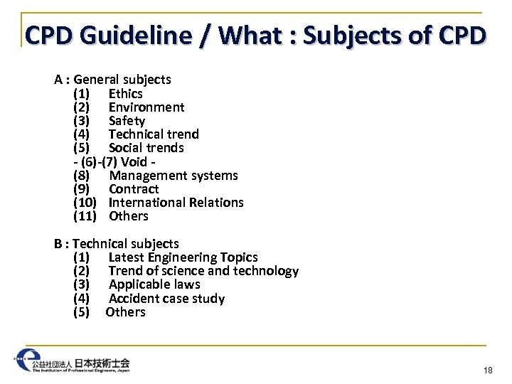 CPD Guideline / What : Subjects of CPD A : General subjects (1) Ethics