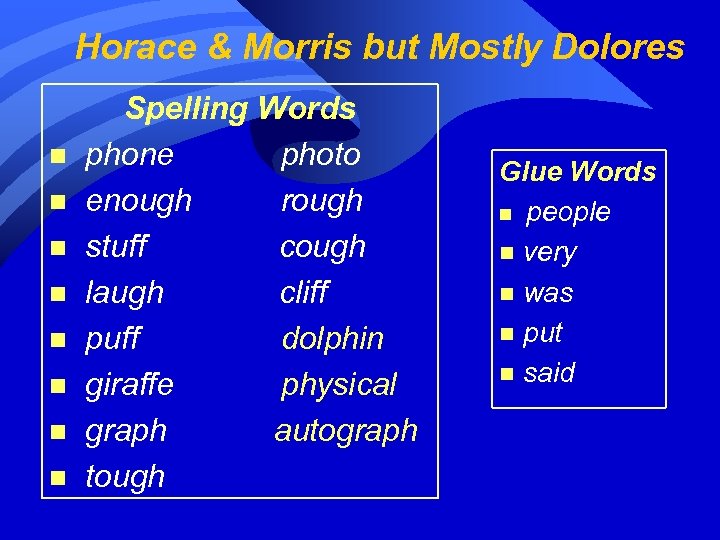 Horace & Morris but Mostly Dolores n n n n Spelling Words phone photo