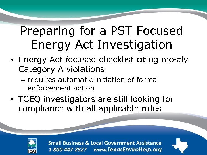 Preparing for a PST Focused Energy Act Investigation • Energy Act focused checklist citing