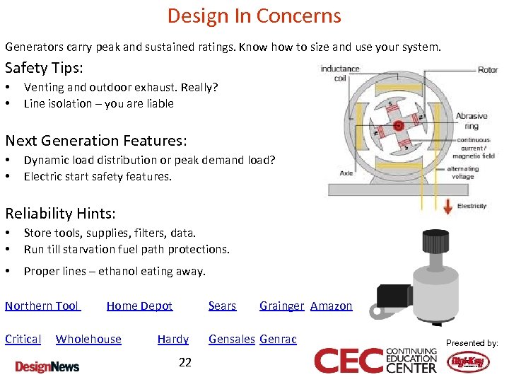 Design In Concerns Generators carry peak and sustained ratings. Know how to size and