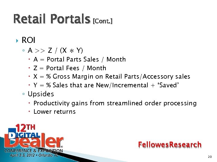 Retail Portals [Cont. ] ROI ◦ A >> Z / (X ∗ Y) A