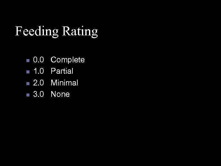 Feeding Rating n n 0. 0 1. 0 2. 0 3. 0 Complete Partial