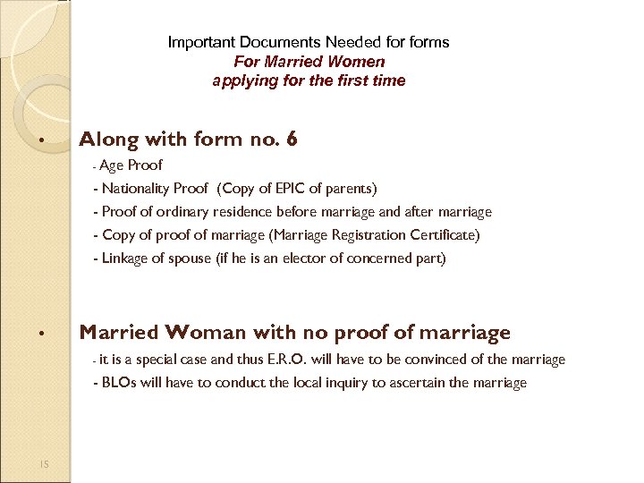 Important Documents Needed forms For Married Women applying for the first time • Along