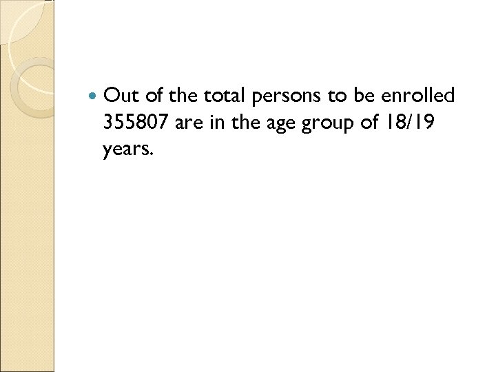  Out of the total persons to be enrolled 355807 are in the age