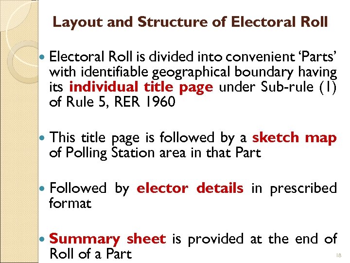 Layout and Structure of Electoral Roll is divided into convenient ‘Parts’ with identifiable geographical