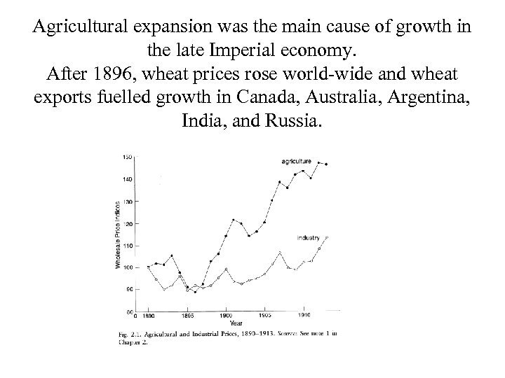Agricultural expansion was the main cause of growth in the late Imperial economy. After