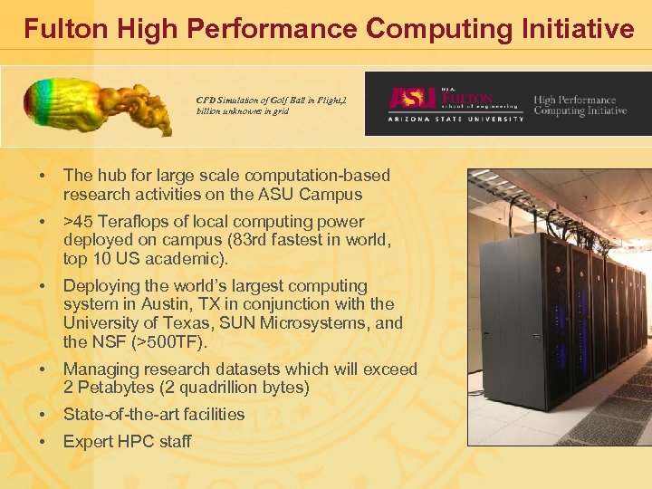 Fulton High Performance Computing Initiative CFD Simulation of Golf Ball in Flight, 1 billion