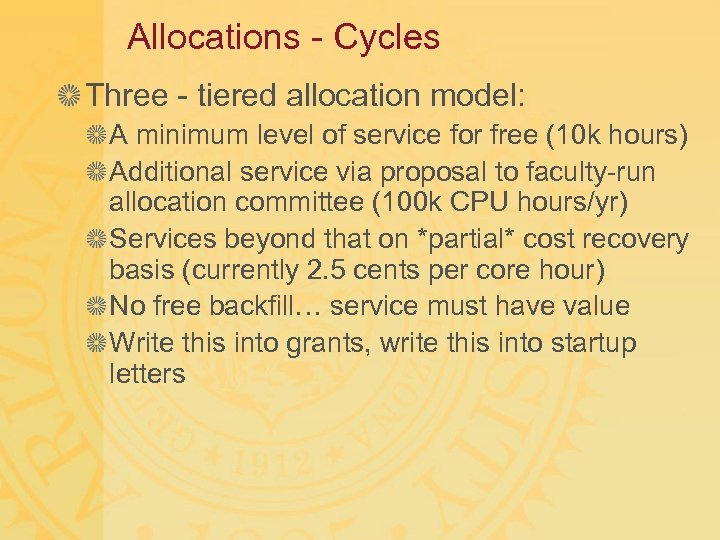 Allocations - Cycles Three - tiered allocation model: A minimum level of service for