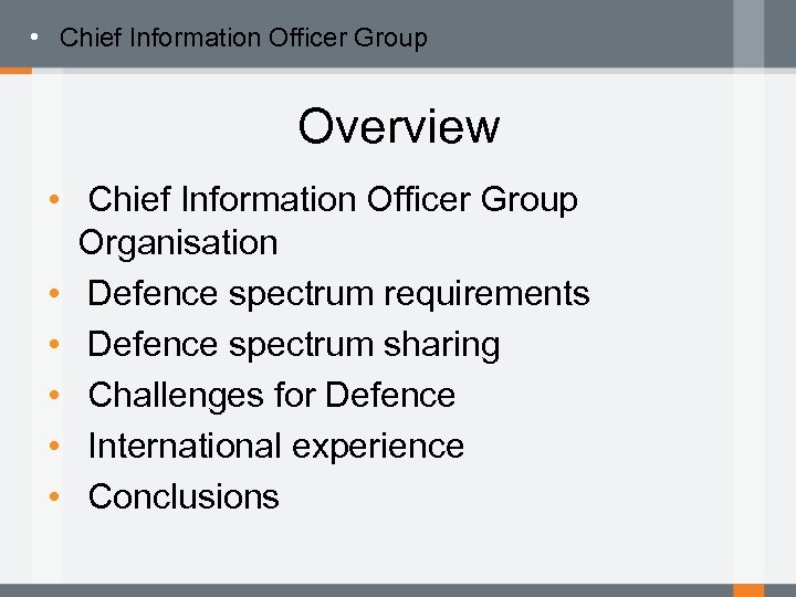  • Chief Information Officer Group Overview • Chief Information Officer Group Organisation •