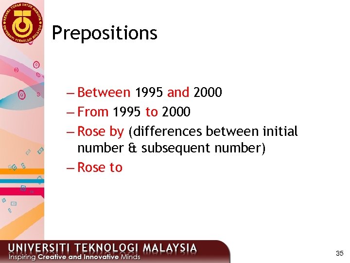Prepositions – Between 1995 and 2000 – From 1995 to 2000 – Rose by