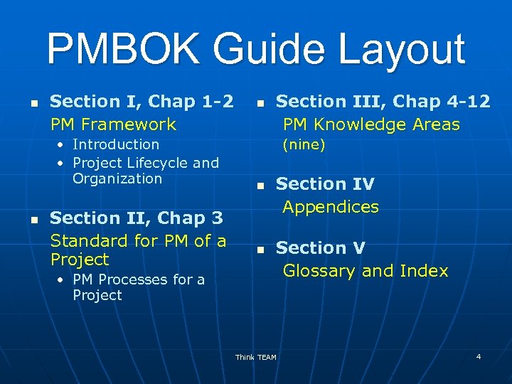 PMBOK Guide Layout n Section I, Chap 1 -2 PM Framework • Introduction •