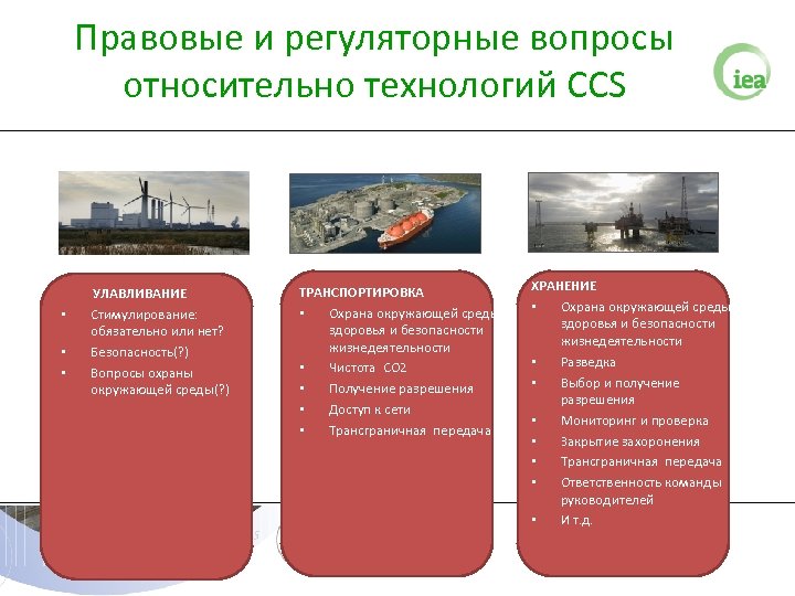 Правовые и регуляторные вопросы относительно технологий CCS • • • УЛАВЛИВАНИЕ Стимулирование: обязательно или