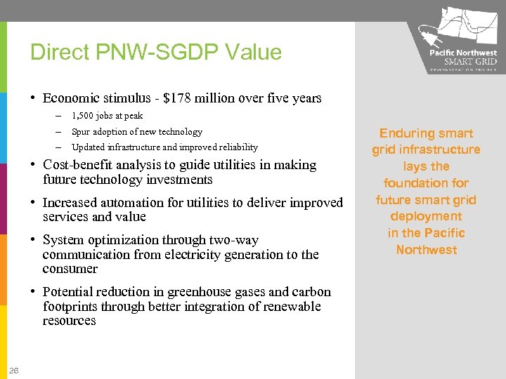 Direct PNW-SGDP Value • Economic stimulus - $178 million over five years – 1,