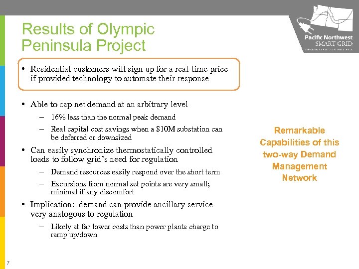 Results of Olympic Peninsula Project • Residential customers will sign up for a real-time