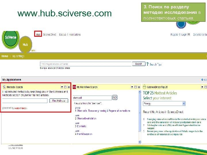 www. hub. sciverse. com 3. Поиск по разделу методов исследования в полнотектовых статьях 