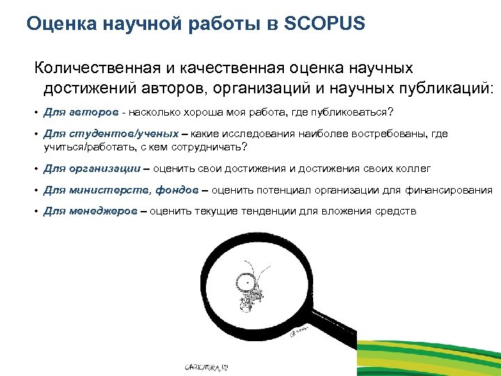Оценка научной работы в SCOPUS Количественная и качественная оценка научных достижений авторов, организаций и