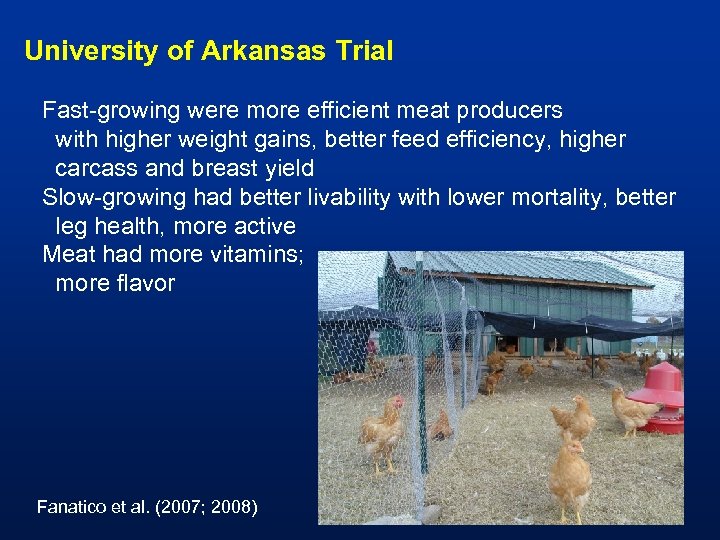 University of Arkansas Trial Fast-growing were more efficient meat producers with higher weight gains,