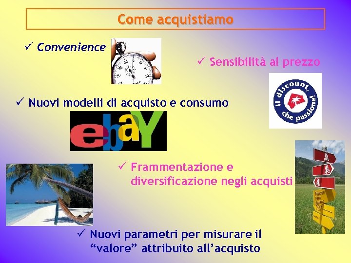 Come acquistiamo ü Convenience ü Sensibilità al prezzo ü Nuovi modelli di acquisto e