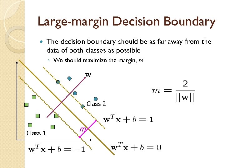 Large-margin Decision Boundary The decision boundary should be as far away from the data