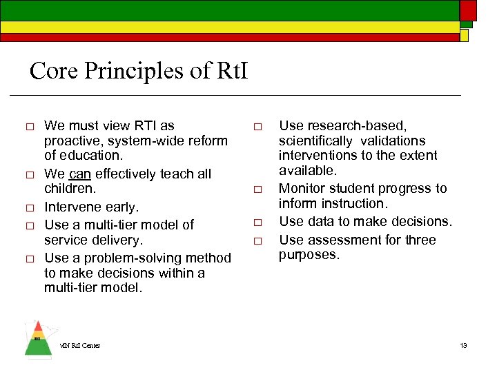 Core Principles of Rt. I o o o We must view RTI as proactive,