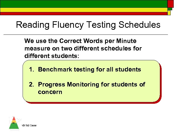 Reading Fluency Testing Schedules We use the Correct Words per Minute measure on two