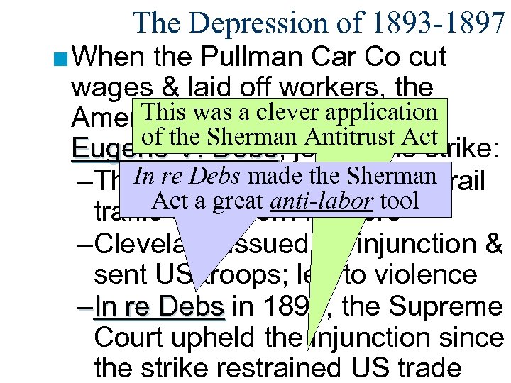 The Depression of 1893 -1897 ■ When the Pullman Car Co cut wages &