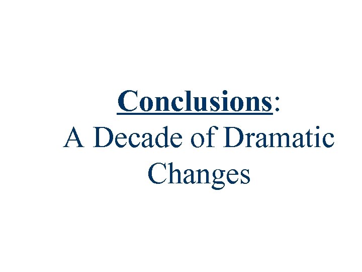 Conclusions: A Decade of Dramatic Changes 