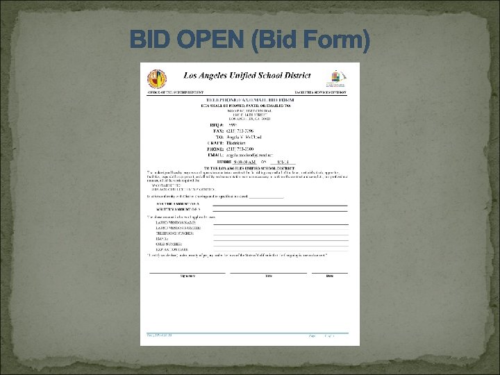BID OPEN (Bid Form) 