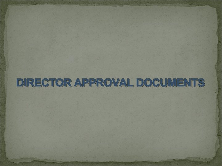  DIRECTOR APPROVAL DOCUMENTS 