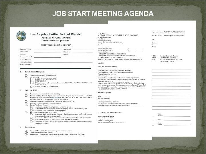 JOB START MEETING AGENDA 