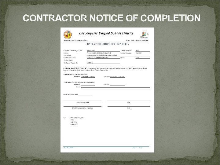 CONTRACTOR NOTICE OF COMPLETION 