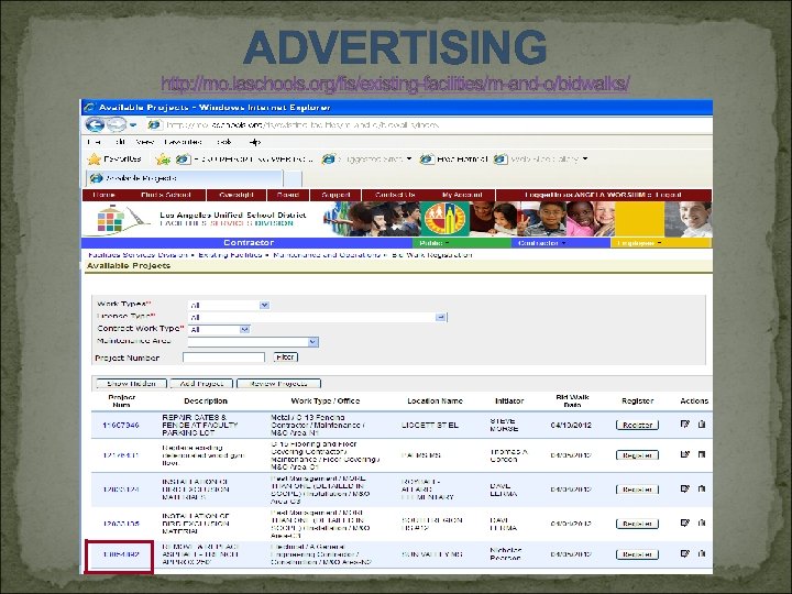 ADVERTISING http: //mo. laschools. org/fis/existing-facilities/m-and-o/bidwalks/ 