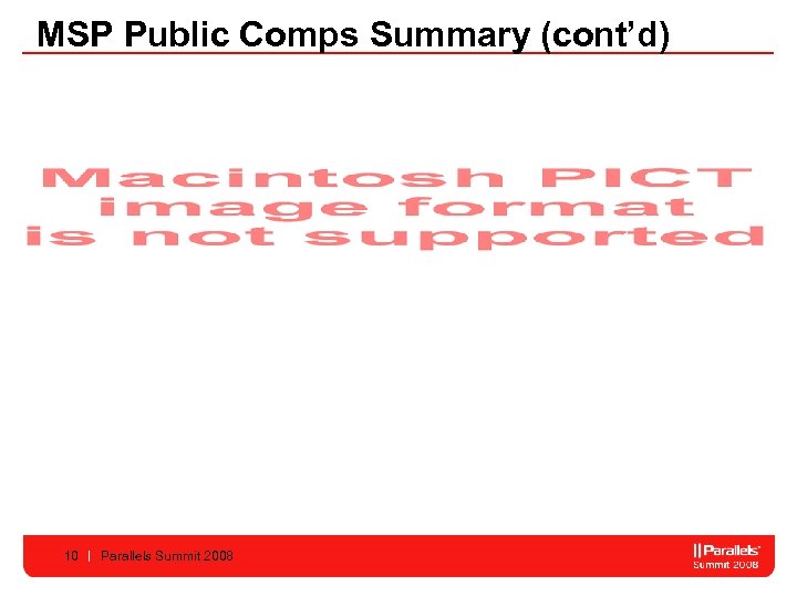 MSP Public Comps Summary (cont’d) 10 Parallels Summit 2008 