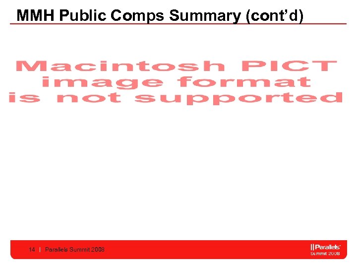 MMH Public Comps Summary (cont’d) 14 Parallels Summit 2008 