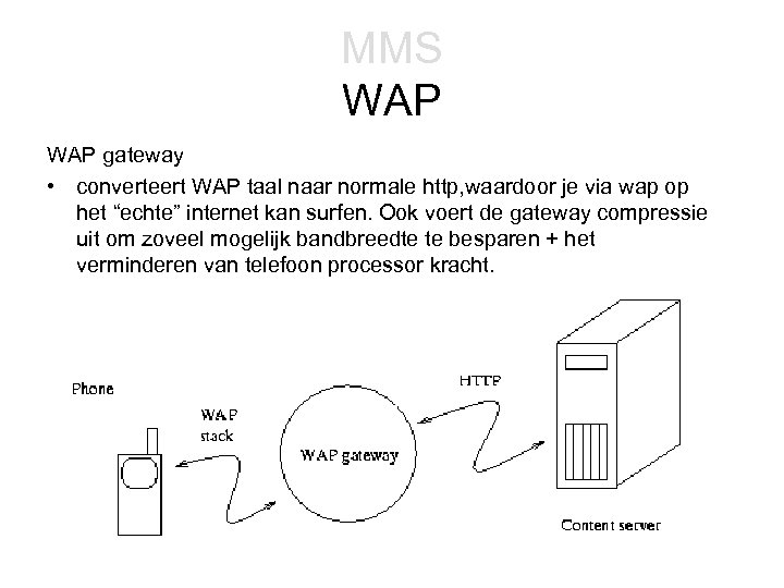 MMS WAP gateway • converteert WAP taal naar normale http, waardoor je via wap