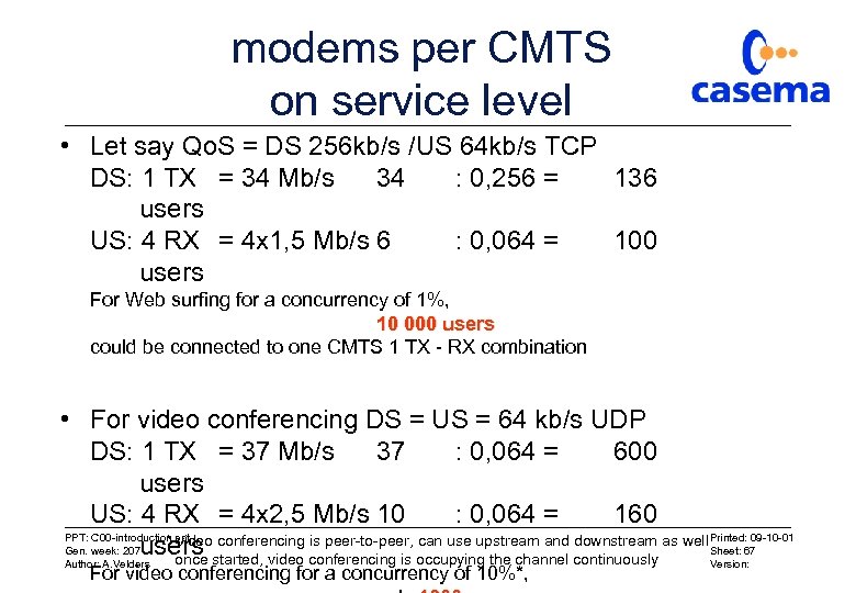 modems per CMTS on service level • Let say Qo. S = DS 256