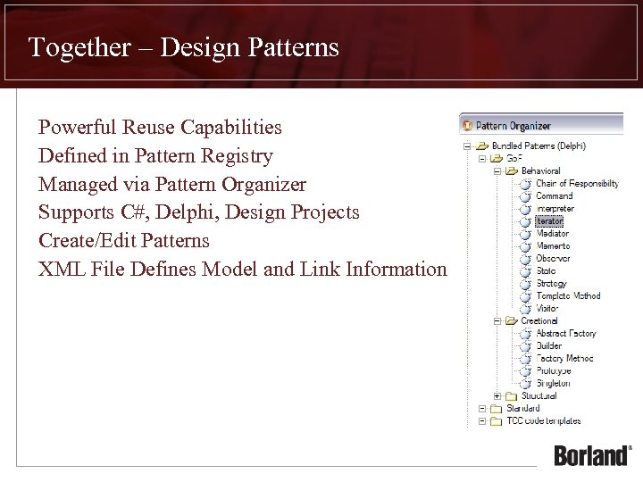 Together – Design Patterns Powerful Reuse Capabilities Defined in Pattern Registry Managed via Pattern