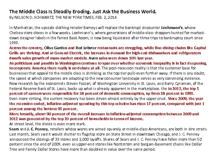 The Middle Class Is Steadily Eroding. Just Ask the Business World. By NELSON D.