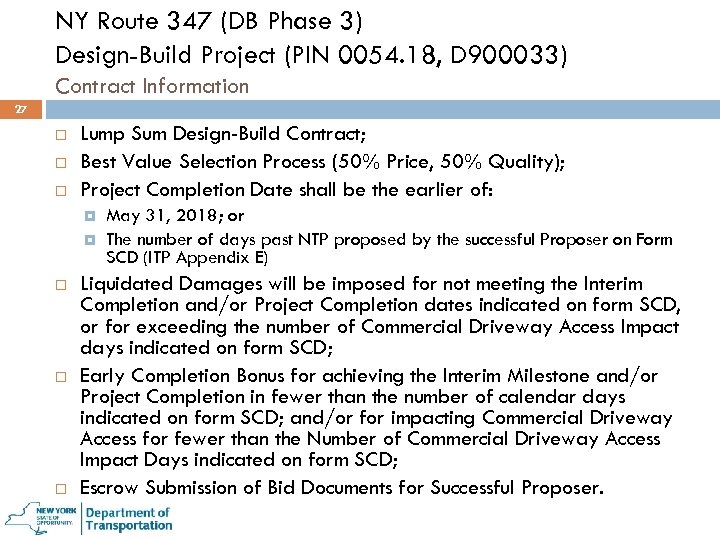 NY Route 347 (DB Phase 3) Design-Build Project (PIN 0054. 18, D 900033) Contract