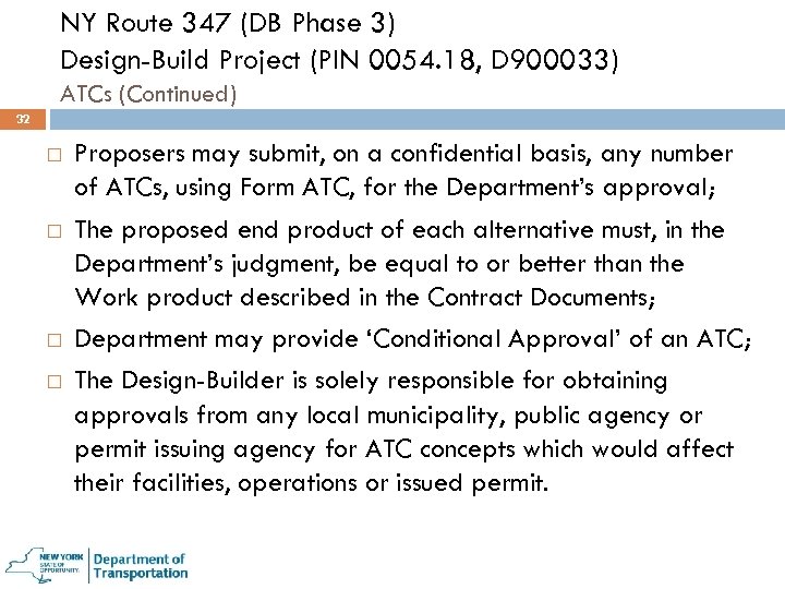 NY Route 347 (DB Phase 3) Design-Build Project (PIN 0054. 18, D 900033) ATCs