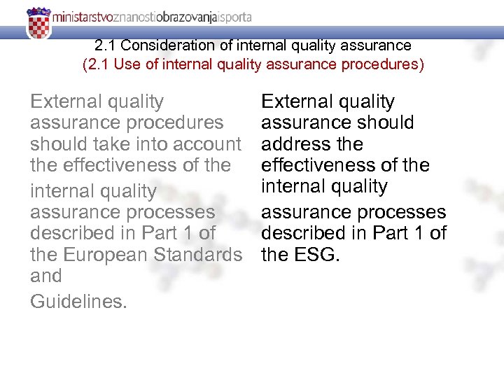 2. 1 Consideration of internal quality assurance (2. 1 Use of internal quality assurance