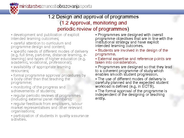 1. 2 Design and approval of programmes (1. 2 Approval, monitoring and periodic review