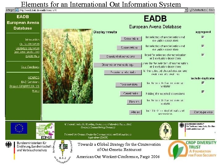Elements for an International Oat Information System Towards a Global Strategy for the Conservation