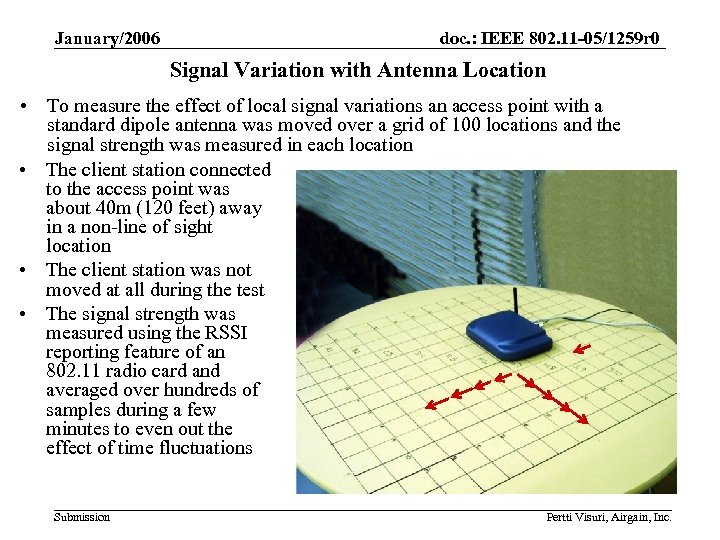 January/2006 doc. : IEEE 802. 11 -05/1259 r 0 Signal Variation with Antenna Location