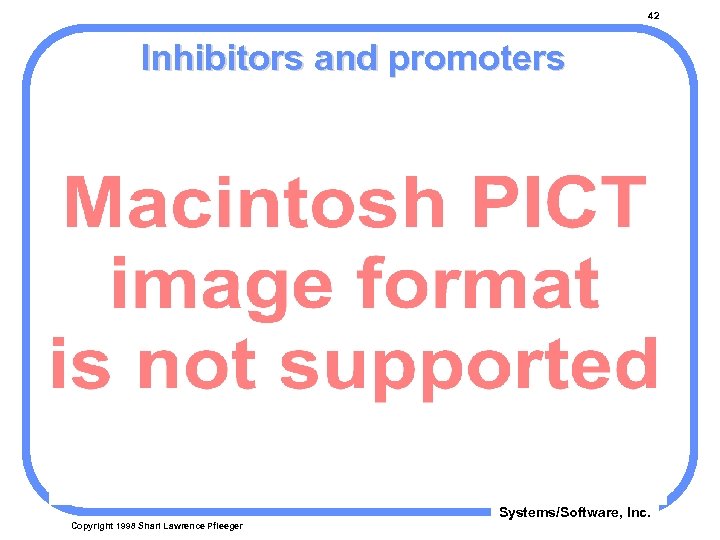 42 Inhibitors and promoters Systems/Software, Inc. Copyright 1998 Shari Lawrence Pfleeger 