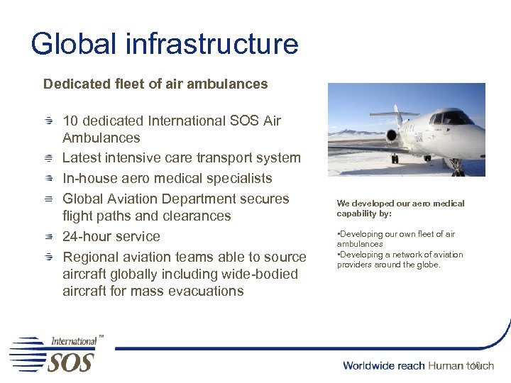 Global infrastructure Dedicated fleet of air ambulances 10 dedicated International SOS Air Ambulances Latest