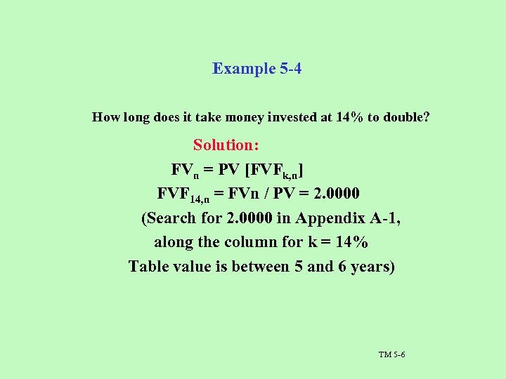 Example 5 -4 How long does it take money invested at 14% to double?