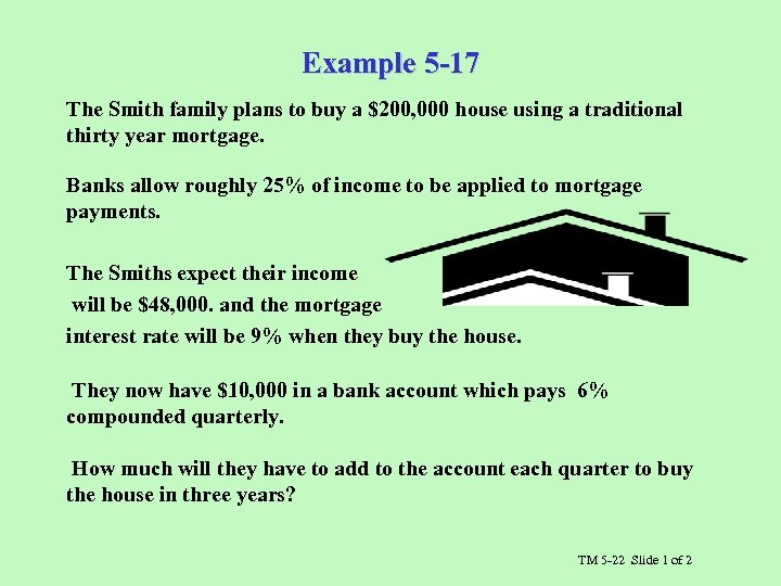 Example 5 -17 The Smith family plans to buy a $200, 000 house using