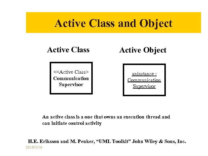 Active Class and Object Active Class <<Active Class> Communication Supervisor Active Object aninstance :