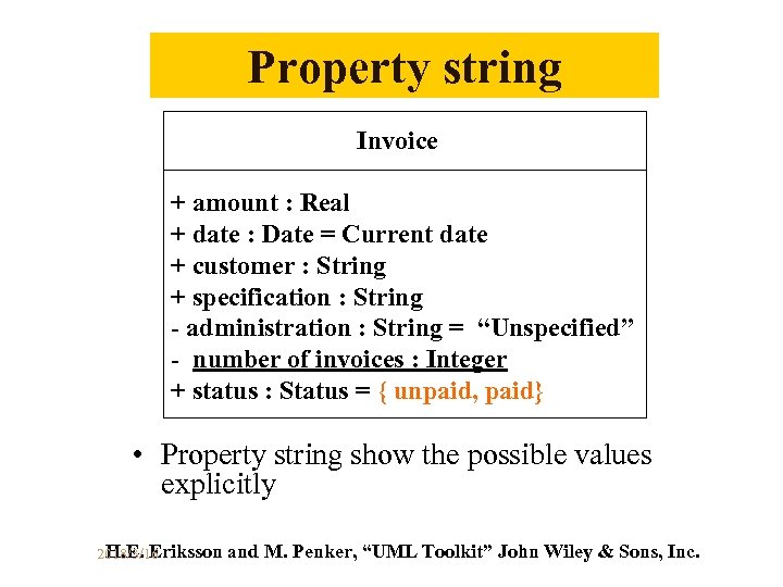 Property string Invoice + amount : Real + date : Date = Current date